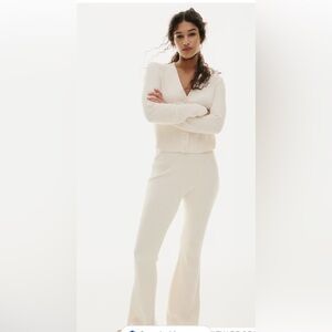 FLARED RIB-KNIT PANTS IN CREAM SIZE MEDIUM